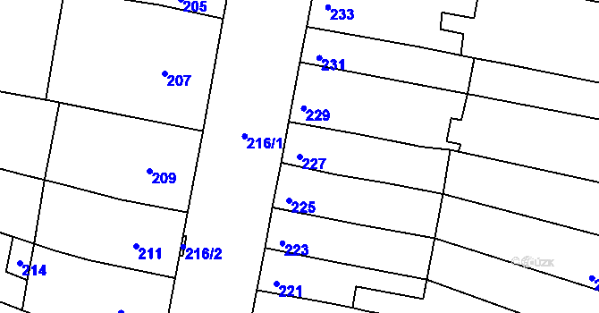 Parcela st. 227 v KÚ Sokolnice, Katastrální mapa