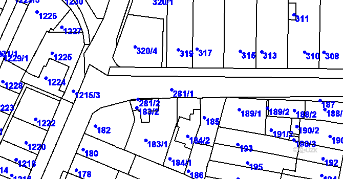 Parcela st. 281/1 v KÚ Sokolnice, Katastrální mapa