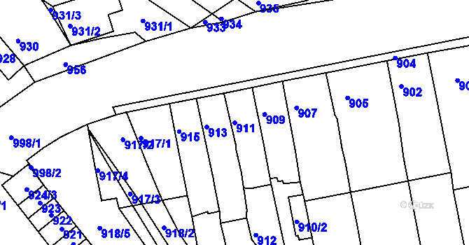 Parcela st. 911 v KÚ Sokolnice, Katastrální mapa