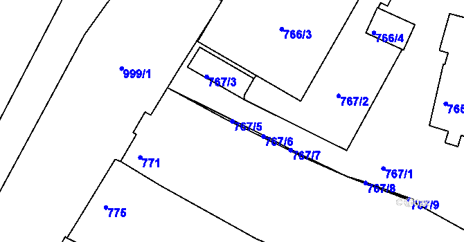 Parcela st. 767/5 v KÚ Sokolnice, Katastrální mapa