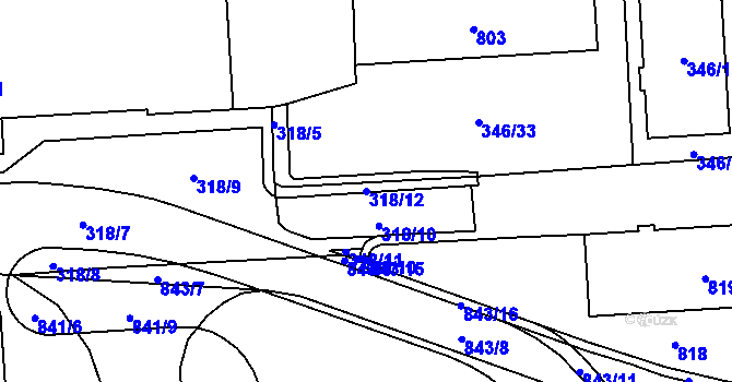 Parcela st. 318/12 v KÚ Sokolov, Katastrální mapa