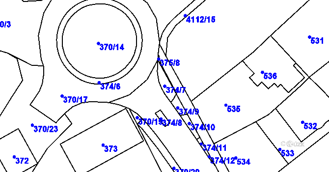 Parcela st. 374/7 v KÚ Sokolov, Katastrální mapa