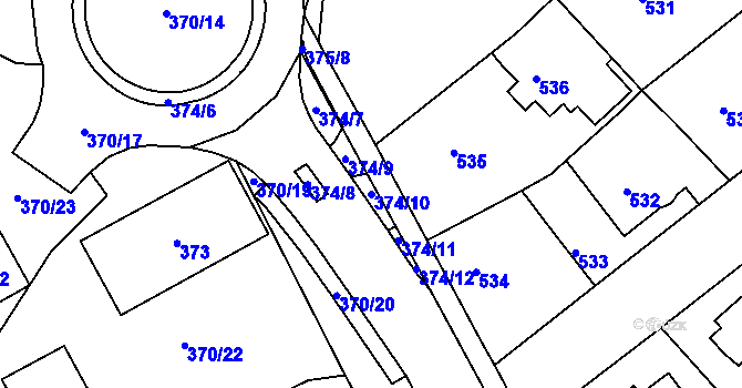 Parcela st. 374/10 v KÚ Sokolov, Katastrální mapa