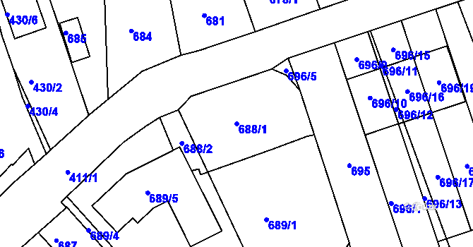 Parcela st. 688/1 v KÚ Sokolov, Katastrální mapa
