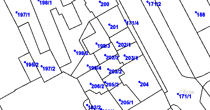 Parcela st. 202/2 v KÚ Sokolov, Katastrální mapa