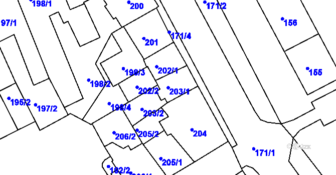 Parcela st. 203/1 v KÚ Sokolov, Katastrální mapa