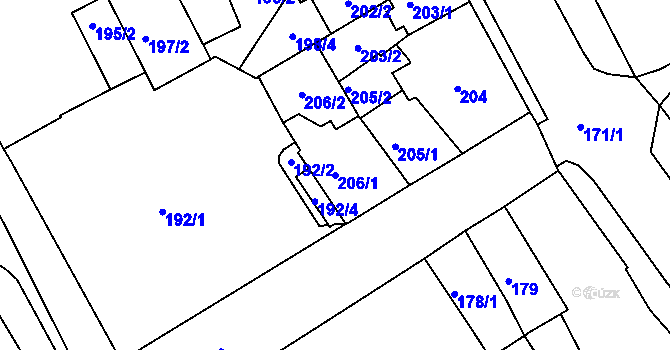 Parcela st. 206/1 v KÚ Sokolov, Katastrální mapa