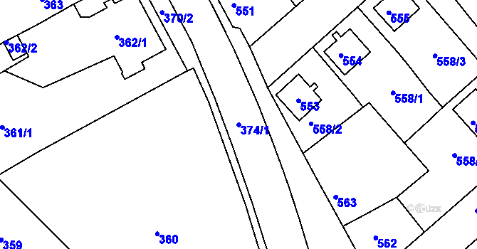Parcela st. 374/1 v KÚ Sokolov, Katastrální mapa