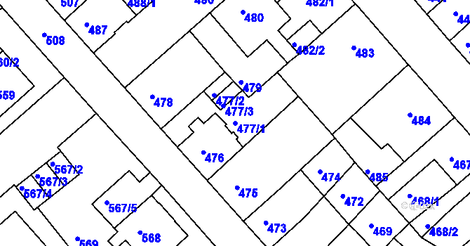 Parcela st. 477/1 v KÚ Sokolov, Katastrální mapa