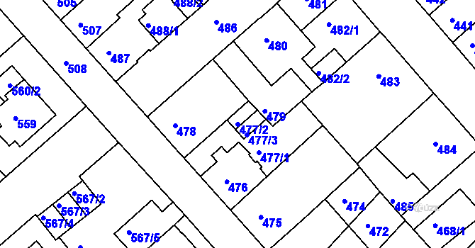 Parcela st. 477/2 v KÚ Sokolov, Katastrální mapa