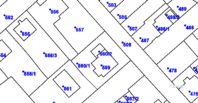 Parcela st. 560/2 v KÚ Sokolov, Katastrální mapa