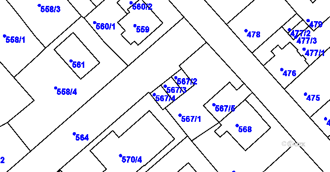 Parcela st. 567/3 v KÚ Sokolov, Katastrální mapa