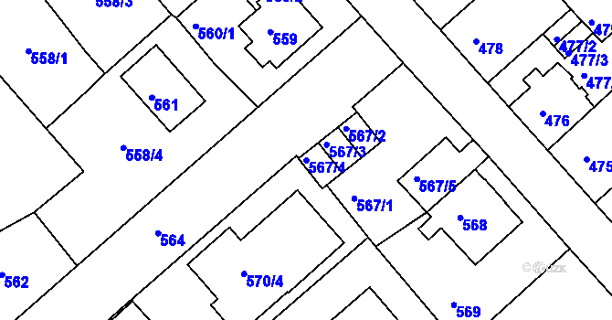 Parcela st. 567/4 v KÚ Sokolov, Katastrální mapa