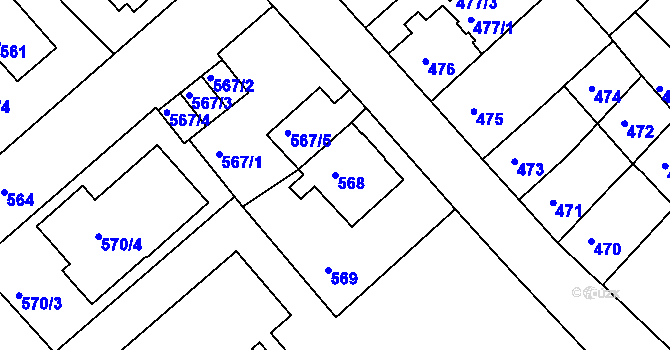Parcela st. 568 v KÚ Sokolov, Katastrální mapa