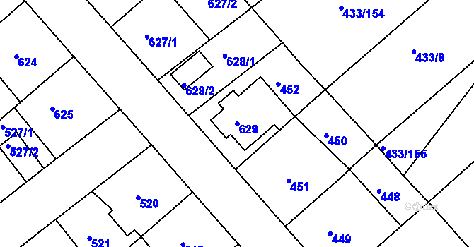 Parcela st. 629 v KÚ Sokolov, Katastrální mapa
