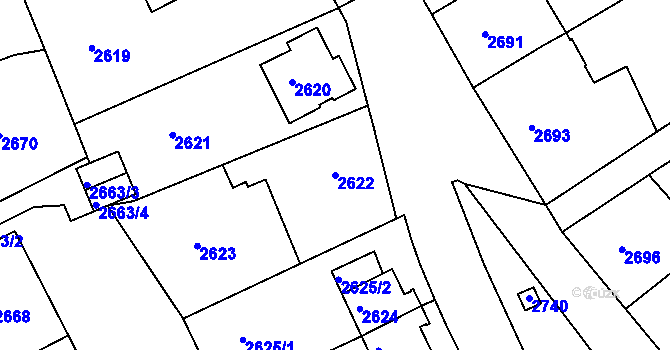 Parcela st. 2622 v KÚ Sokolov, Katastrální mapa