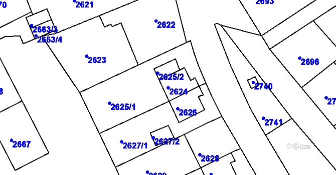 Parcela st. 2624 v KÚ Sokolov, Katastrální mapa