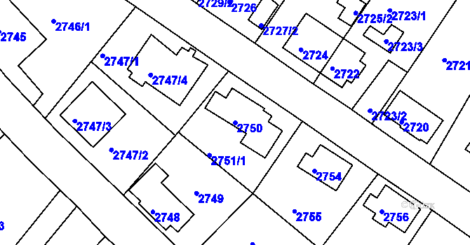 Parcela st. 2750 v KÚ Sokolov, Katastrální mapa