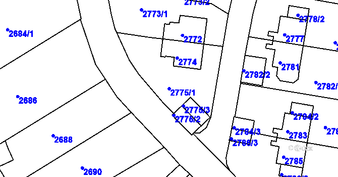 Parcela st. 2775/1 v KÚ Sokolov, Katastrální mapa