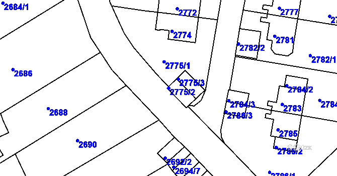 Parcela st. 2775/2 v KÚ Sokolov, Katastrální mapa