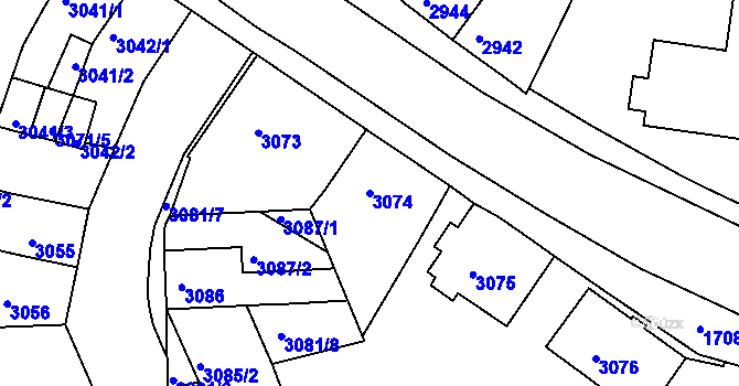 Parcela st. 3074 v KÚ Sokolov, Katastrální mapa
