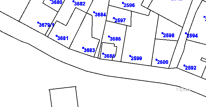 Parcela st. 3685 v KÚ Sokolov, Katastrální mapa