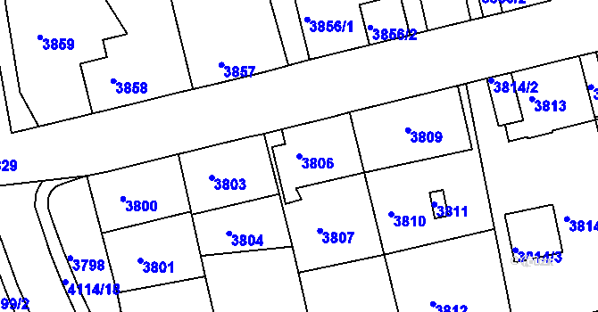 Parcela st. 3806 v KÚ Sokolov, Katastrální mapa