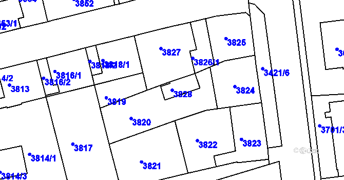 Parcela st. 3828 v KÚ Sokolov, Katastrální mapa