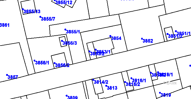 Parcela st. 3853/1 v KÚ Sokolov, Katastrální mapa