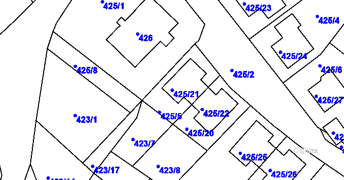 Parcela st. 425/21 v KÚ Sokolov, Katastrální mapa