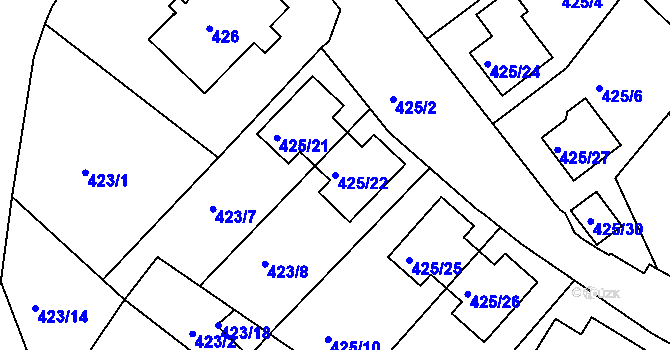 Parcela st. 425/22 v KÚ Sokolov, Katastrální mapa