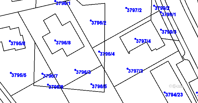 Parcela st. 3796/4 v KÚ Sokolov, Katastrální mapa