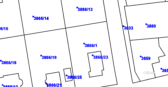 Parcela st. 3866/1 v KÚ Sokolov, Katastrální mapa