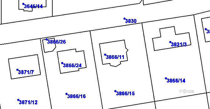 Parcela st. 3866/11 v KÚ Sokolov, Katastrální mapa