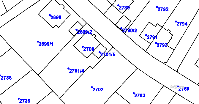 Parcela st. 2701/5 v KÚ Sokolov, Katastrální mapa