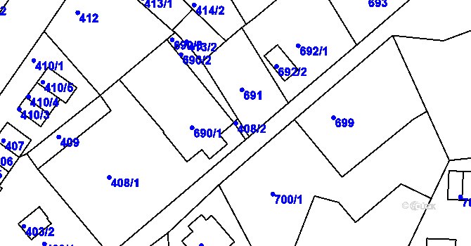 Parcela st. 408/2 v KÚ Sokolov, Katastrální mapa