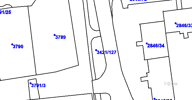 Parcela st. 3421/127 v KÚ Sokolov, Katastrální mapa