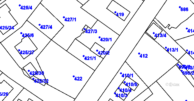 Parcela st. 420/2 v KÚ Sokolov, Katastrální mapa