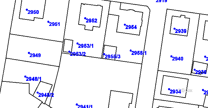 Parcela st. 2955/3 v KÚ Sokolov, Katastrální mapa
