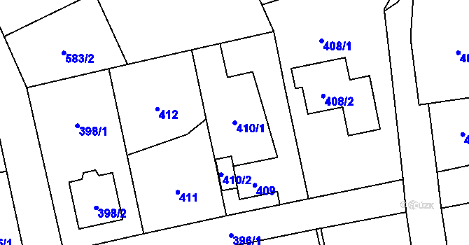 Parcela st. 410/1 v KÚ Dolní Rychnov, Katastrální mapa
