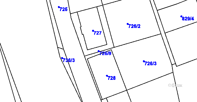 Parcela st. 726/9 v KÚ Dolní Rychnov, Katastrální mapa