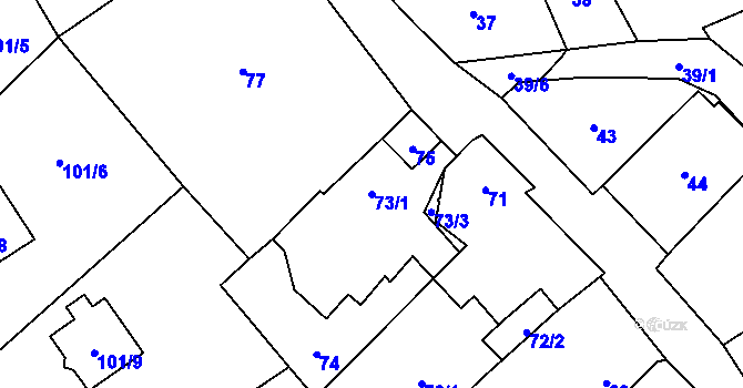 Parcela st. 73/1 v KÚ Dolní Rychnov, Katastrální mapa