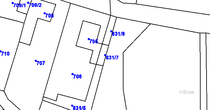 Parcela st. 831/7 v KÚ Dolní Rychnov, Katastrální mapa