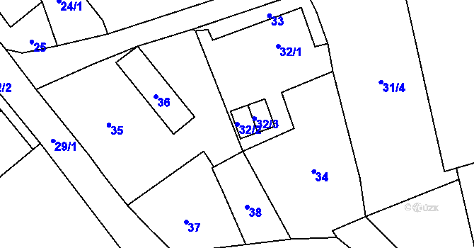 Parcela st. 32/2 v KÚ Dolní Rychnov, Katastrální mapa
