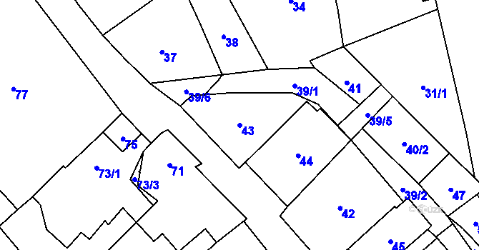 Parcela st. 43 v KÚ Dolní Rychnov, Katastrální mapa