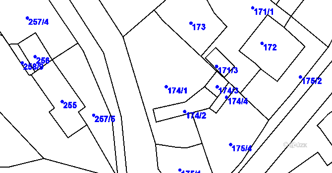 Parcela st. 174/1 v KÚ Dolní Rychnov, Katastrální mapa