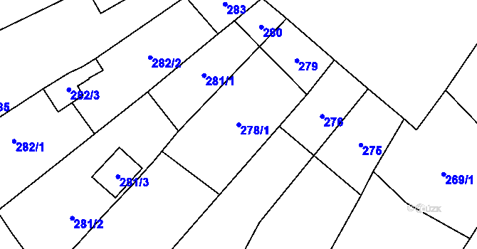 Parcela st. 278/1 v KÚ Dolní Rychnov, Katastrální mapa