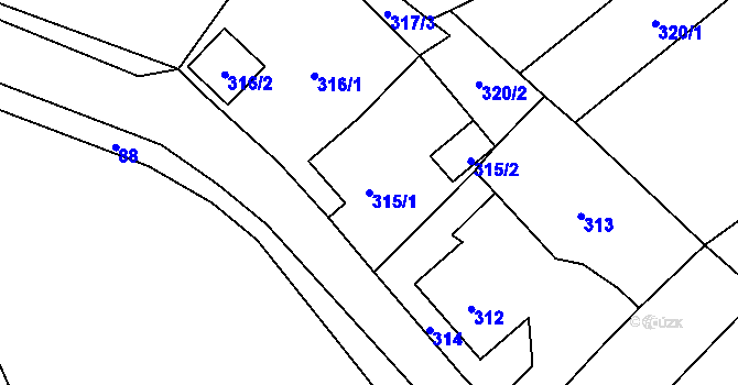 Parcela st. 315/1 v KÚ Dolní Rychnov, Katastrální mapa