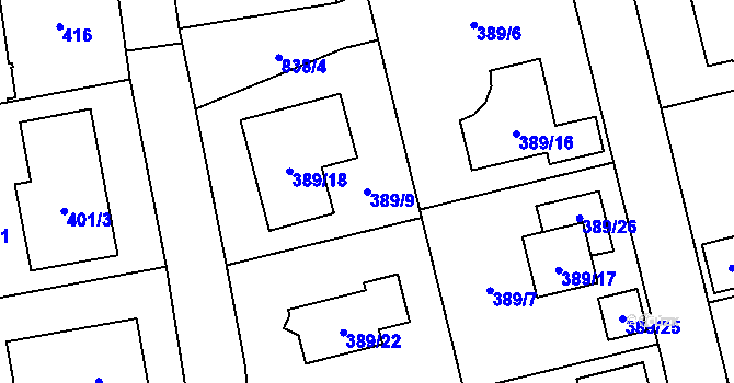 Parcela st. 389/9 v KÚ Dolní Rychnov, Katastrální mapa