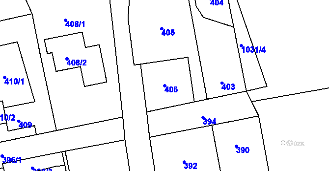 Parcela st. 406 v KÚ Dolní Rychnov, Katastrální mapa